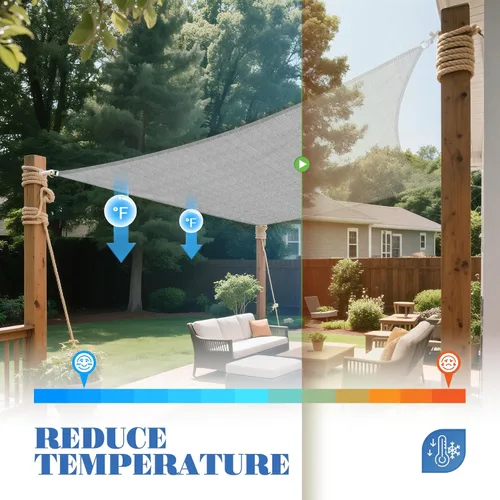 Miniatura 5 de ECOOPTS Toldo Vela de Sombra Solar HDPE de 8'x8' Toldo Rectangular para Patio Exterior Cubierta de Pérgola Bloquea 95% UV Resistente (Gris)