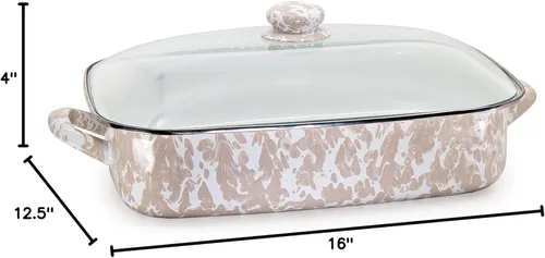 Miniatura 5 de Golden Rabbit Esmalte - Patrón de remolino gris pardo - Sartén para asar de 10.5 cuartos de galón