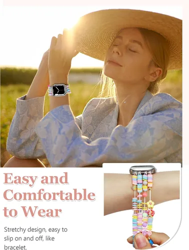 Miniatura 6 de Newlibery - Pulseras de cuentas compatibles con Apple Watch de 38 mm, 40 mm, 41 mm, 42 mm (S10/11) Correa elástica estirada hecha a mano para mujer