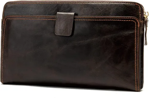 Bolso de mano grande y largo de cuero para hombre, cartera de viaje, pasaporte, funda para teléfono celular, funda para tarjetas de crédito (color
