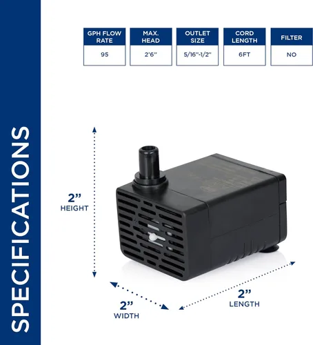 Miniatura 3 de Bomba de Fuente Sumergible Alpine Corporation de 120 GPH con Luz Halógena de 5W para Fuentes Exteriores, Bebederos de Aves, Estanques