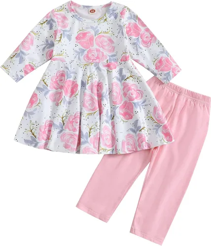 Conjunto de ropa floral para bebé y niña, vestido tipo túnica + leggings de princesa, ropa boutique