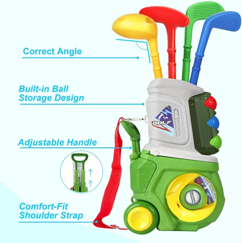 Miniatura 4 de Juego de golf para niños y niñas de 1, 2, 3, 4, 5 años, con 4 palos de golf de plástico, 10 pelotas, para interiores y exteriores, juego de palos