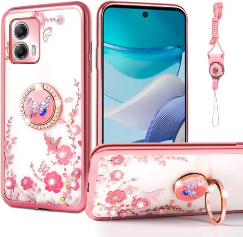 Miniatura 23 de nancheng Funda de teléfono con purpurina para Motorola Moto One 5G Ace (One 5G UW Ace) funda de TPU suave con anillo giratorio de 360°, funda