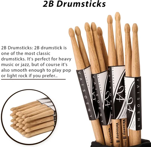 Miniatura 4 de Baquetas de tambor, baquetas 2B, baquetas clásicas de madera de roble para tambores, accesorios profesionales de percusión para instrumentos