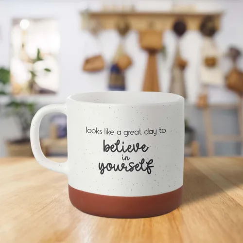Miniatura 5 de Canopy Street Taza de café de cerámica moteada de 13 onzas con texto en inglés «Looks Like A Great Day To Believe In Yourself», taza de café