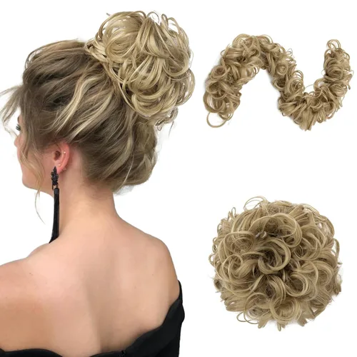 Miniatura 26 de Benehair Moño desordenado con peines con clip en moño de Juva, moño de Juva, esponjoso, ondulado, fácil de estirar, moño grande, cola de caballo