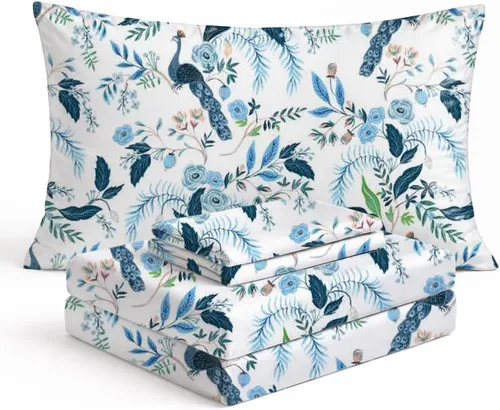Miniatura 13 de Juego de sábanas con estampado floral en blanco y negro para cama individual – Juego de 3 piezas de sábanas florales súper suaves con sábana bajera