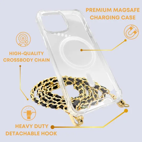 Miniatura 4 de Aporia - Funda transparente compatible con MagSafe iPhone 16 Plus con gancho integrado y cadena de correa de hombro cruzada Carga inalámbrica