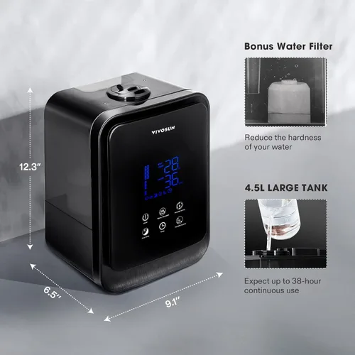 Miniatura 5 de VIVOSUN Humidificador ultrasónico de niebla fría y cálida 2 en 1 de 4.5 litros con caja de aceite esencial y control remoto para dormitorios