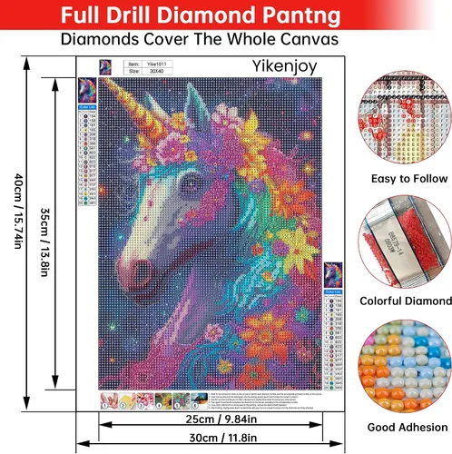 Miniatura 2 de Yikenjoy Kit de arte de diamante de unicornio para adultos – Kit de pintura de diamante de unicornio 5D para principiantes, taladro completo
