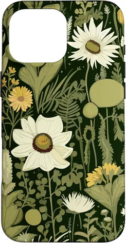 Miniatura 18 de iPhone 13 Wildflower, patrón de flores botánicas verdes, funda de flores silvestres boho