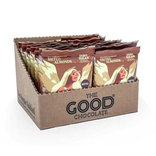The Good Chocolate - Almendras saladas Keto Chocolate Squares, cero azúcar, aperitivo bajo en carbohidratos netos, calorías más bajas, caramelo de
