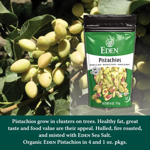 Miniatura 4 de Eden Pistachos orgánicos, sin cáscara, tostados y rociados con sal marina, cultivados en California, 4 onzas