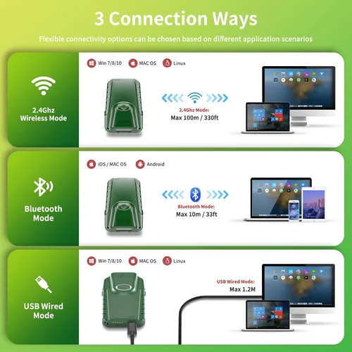 Miniatura 6 de NETUM Escáner de código de barras Bluetooth 1D, lector de código de barras CCD portátil pequeño 3 en 1, lector de código de barras CCD automático