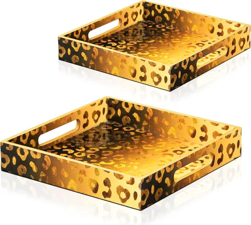Miniatura 9 de Crocon Juego de 2 bandejas otomanas cuadradas de MDF, centros de mesa multiusos para comedor, bandejas decorativas para mesa de café, decoración