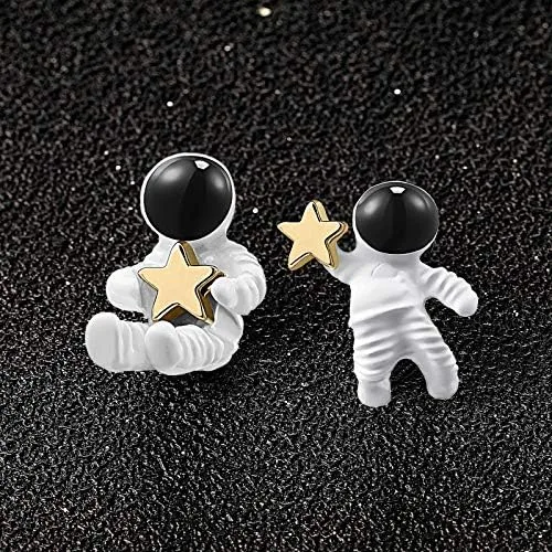 Miniatura 5 de 4 pares de aretes de astronauta asimétricos de astronauta, estrella y luna, aretes colgantes para mujer