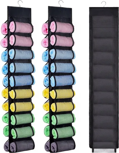 Paquete de 2 organizadores de almacenamiento de leggings, colgador de almacenamiento de leggings colgantes con 20 compartimentos para rollo, soporte