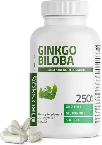 Bronson Ginkgo Biloba Extra Strength Apoya la función cerebral y soporte de memoria, 250 cápsulas vegetarianas