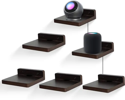 Miniatura 9 de Pequeño estante flotante para pared, juego de 2 estantes de pared de madera de 5 pulgadas, mini altavoces, monitor de bebé, cámaras, soporte de Negro