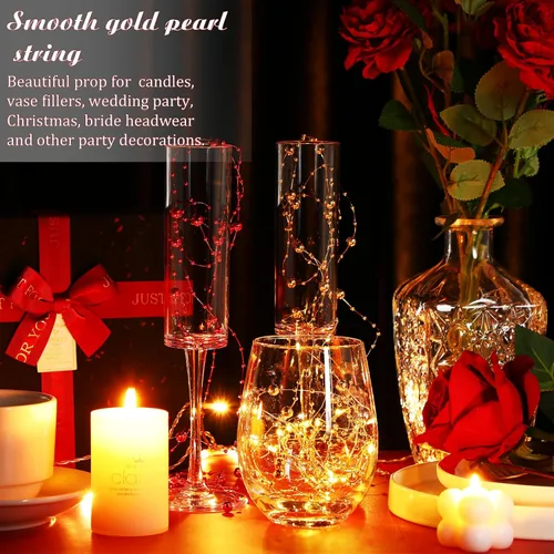 Miniatura 4 de Hicarer Cadena de perlas de 157 pies con 24 cuerdas para velas flotantes, perlas de imitación como relleno de jarrón, ideal para bodas, fiestas