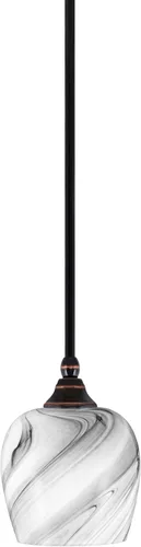 Miniatura 110 de Toltec Lighting Tallo Colgado Mini colgante, acabado de cobre negro, 3.5" cuadrado humo burbuja vidrio