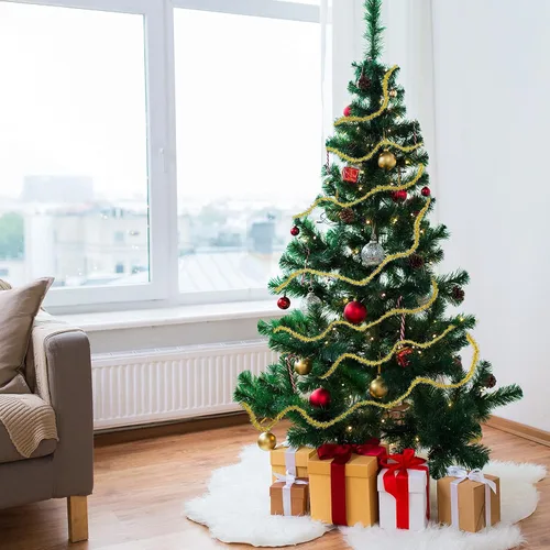 Miniatura 7 de Syhood Guirnalda de oropel de Navidad de 210 pies con purpurina fina, guirnalda metálica de oropel para festividades, decoración para árbol