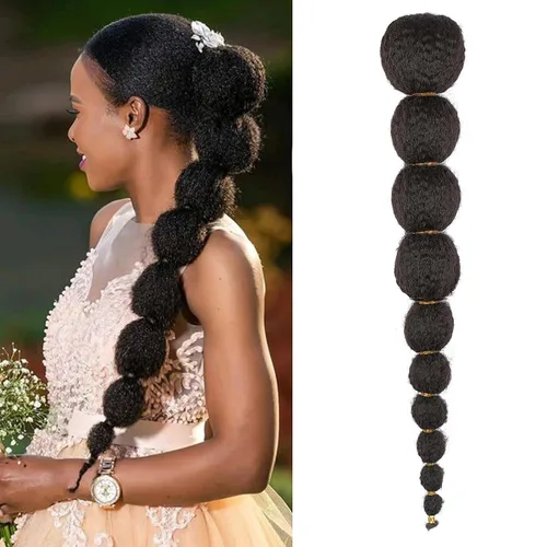 Miniatura 9 de Extensión de cola de caballo afro rizada con burbuja para mujeres negras de 18 pulgadas de largo, cola de caballo con cordón natural negro, clip