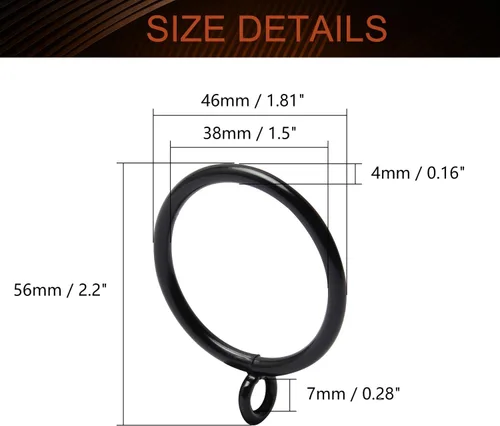 Miniatura 2 de MroMax Anillos de cortina con ojales, anillos de cortina negros de metal de 1-1/2 pulgadas de diámetro interior de 1.496 in de diámetro, anillos