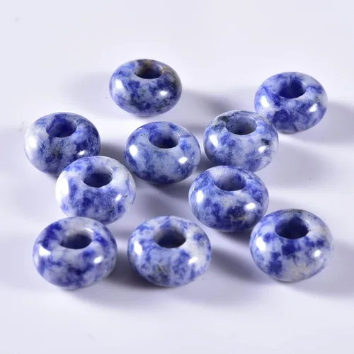 Miniatura 2 de Cuentas de piedra natural de agujero grande (0.23 a 0.236 pulgadas) pulidas Rondelle cuentas de piedras preciosas europeas para pulseras de dijes
