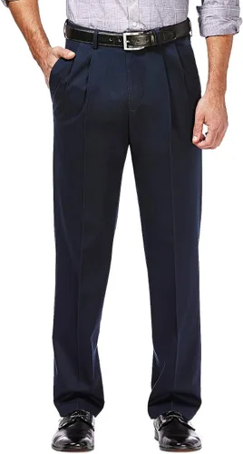 Haggar - Pantalones caqui para hombre, no requieren planchado, de corte clásico, con pretina ampliable y parte delantera plana, tallas estándar y