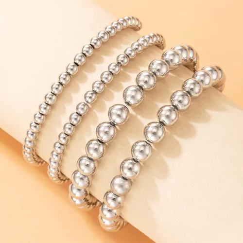Miniatura 4 de Xerling 4 pulseras de cuentas doradas para mujer, pulseras de cadena de bolas de estrellas para adolescentes y niñas, pulsera elástica elástica