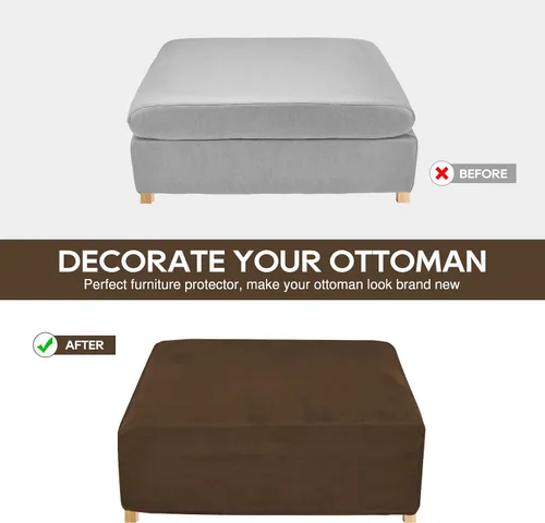 Miniatura 4 de NeColorLife Funda otomana cuadrada de terciopelo para otomana, funda gruesa y elástica para reposapiés (tamaño pequeño, marrón)