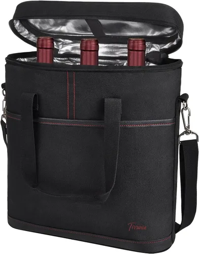 Tirrinia Transportador de regalo de vino aislado – 3 botellas de viaje acolchada bolsa de viaje para vino con asa y correa ajustable para el hombro,