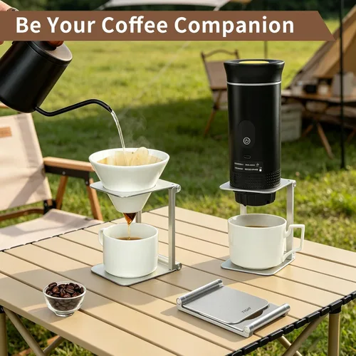 Miniatura 4 de Vierta sobre el soporte del gotero, soporte portátil y plegable para máquina de café expreso con fuera, soporte de café de oficina con base