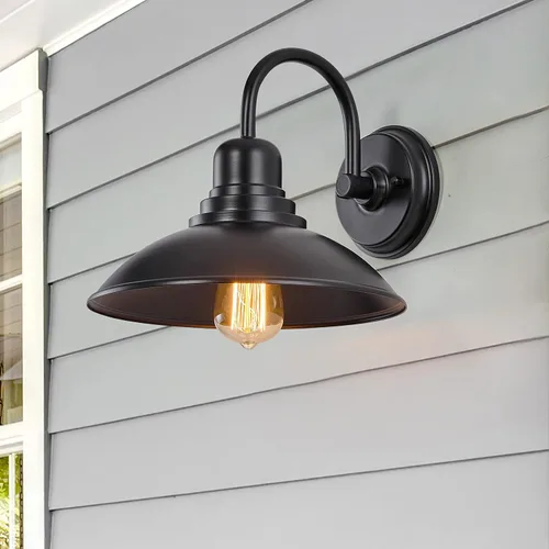 Miniatura 3 de GOLDHILL Luz de Granero Exterior Negra con Cuello de Ganso, Luces de Tocador de Estilo Granja con Base E26, Luces Exteriores Redondas para Casa