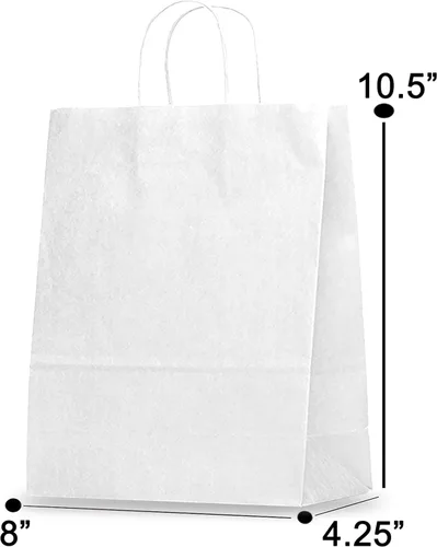 Miniatura 2 de Kraft Paper Bags with Twisted Handles-8x4.25x10.5 inches, Bulk Multiuse Solid Print Bags, Perfect for Any Occasion, 50 Pack, White