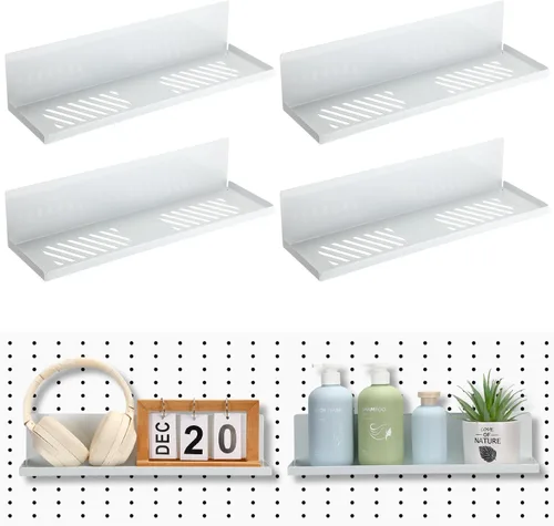 Miniatura 9 de Therwen Paquete de 4 estantes magnéticos para tablero de clavijas, organizador de pared, estante de metal con bandeja de acero, accesorios Negro
