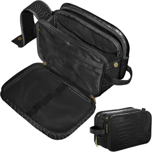 Miniatura 2 de Dot&Dot Neceser de cuero para hombres y mujeres – Espaciosas bolsas de artículos de tocador de viaje para mujer (cocodrilo negro)
