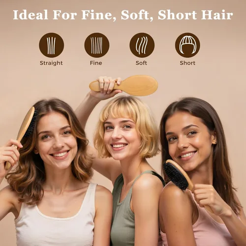 Miniatura 4 de BLACK EGG Cepillo de cerdas de jabalí para mujeres, hombres y niños, cerdas naturales suaves para cabello delgado y fino, restaura brillo y textura