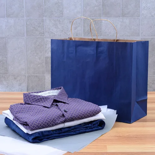 Miniatura 6 de Prime Line Packaging Bolsas de regalo de papel, bolsas de papel kraft azul marino con asas, bolsas de compras para pequeñas empresas, uso minorista