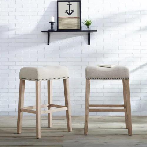 Miniatura 7 de Roundhill Furniture Coco - Taburetes de bar tapizados sin respaldo de 29 pulgadas de altura, juego de 2, gris