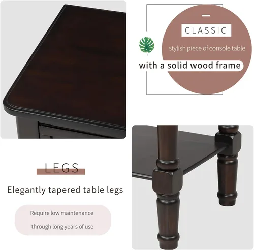Miniatura 6 de Knocbel Mesa consola estrecha con 3 cajones de almacenamiento y estante inferior, mesa de sofá delgada para espacios pequeños, fácil montaje Espresso