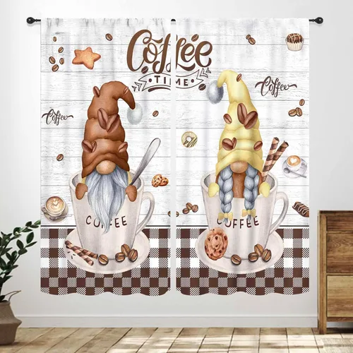 Miniatura 19 de Cortinas Rústicas de Cocina, Tenedor Cuchara Retro Tablón de Madera Granja País Tema de Cocina Citas Divertidas Tratamiento de Ventana