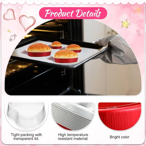 Miniatura 3 de Meanplan Paquete de 30 moldes de aluminio en forma de corazón de 9 onzas, 3.4 y 1.86 onzas, molde de aluminio desechable para pasteles de San