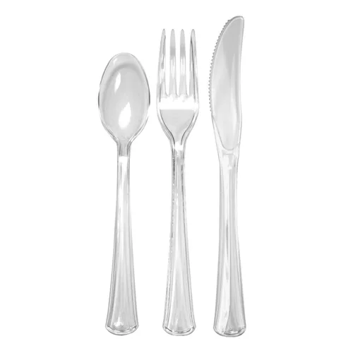 Miniatura 4 de Party Essentials Cubiertos combinados de plástico de lujo extra resistentes, color negro, 192 piezas (64 cuchillos, 64 tenedores, 64 cucharas)