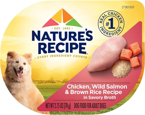 Nature's Recipe Wet Dog Food, receta de pollo y salmón salvaje en caldo, taza de 2.75 onzas (paquete de 12)
