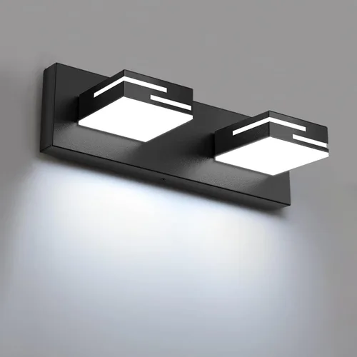 Miniatura 9 de Lámparas LED modernas para tocador de baño, 2 luces regulables de 15 pulgadas, color negro mate, para accesorios de iluminación de baño sobre