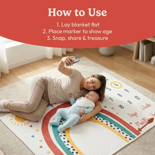 Miniatura 3 de Manta mensual de hito para bebé Bliss n' Baby para niña - 152,4x101,6 cm - Manta antiarrugas para recién nacido con tabla de crecimiento - Lavable
