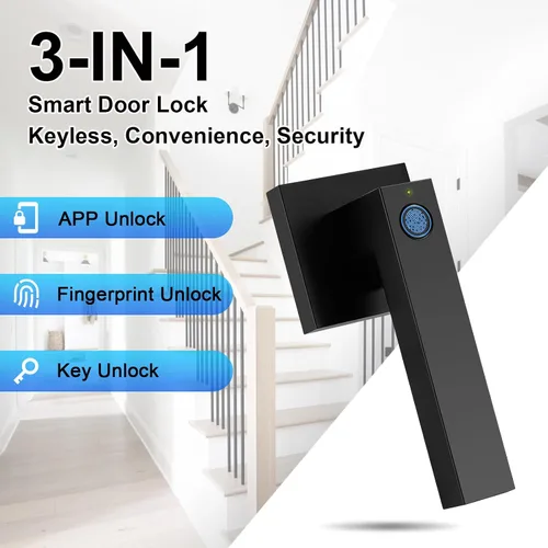 Miniatura 2 de KNOBWELL Manija de puerta inteligente con cerradura, cerradura de puerta de huellas dactilares con control remoto de aplicación, manija de puerta